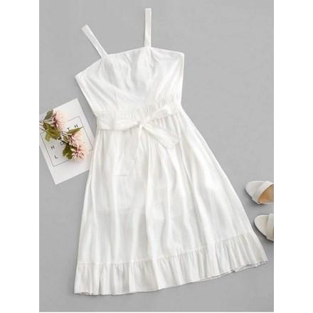 Crisscross Belted Ruffle Hem Backless Dress